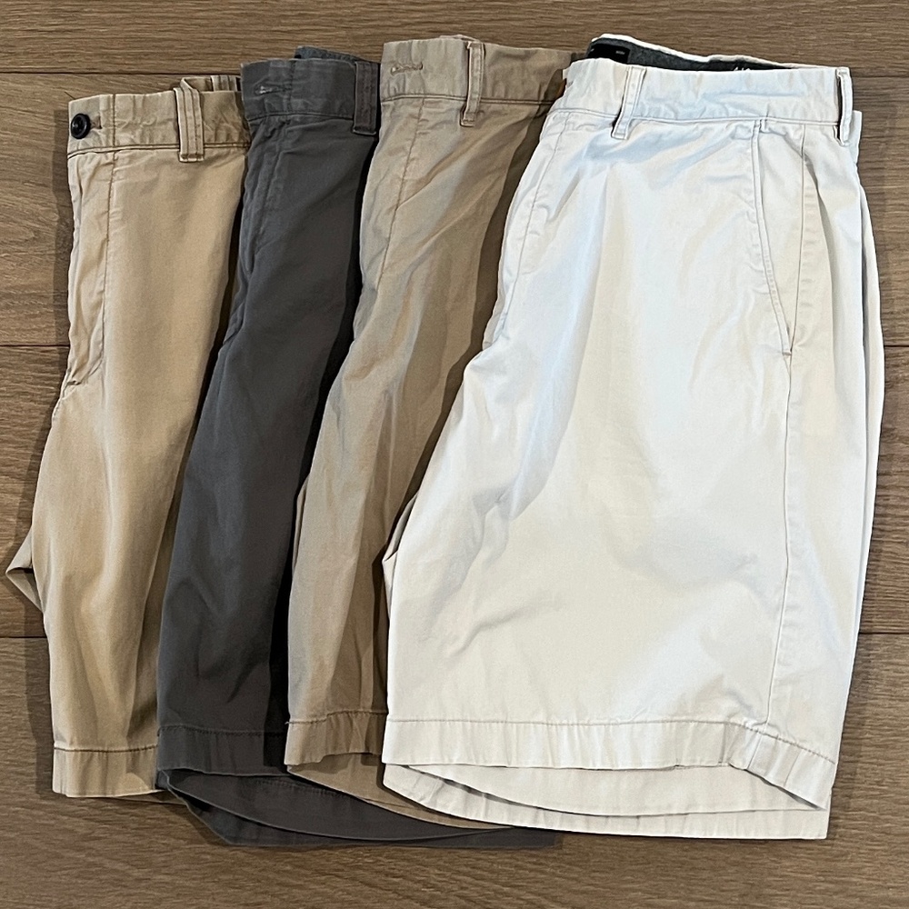 (4) J Crew Stretch Chino Shorts Size 34 inch waist 9 inch inseam
